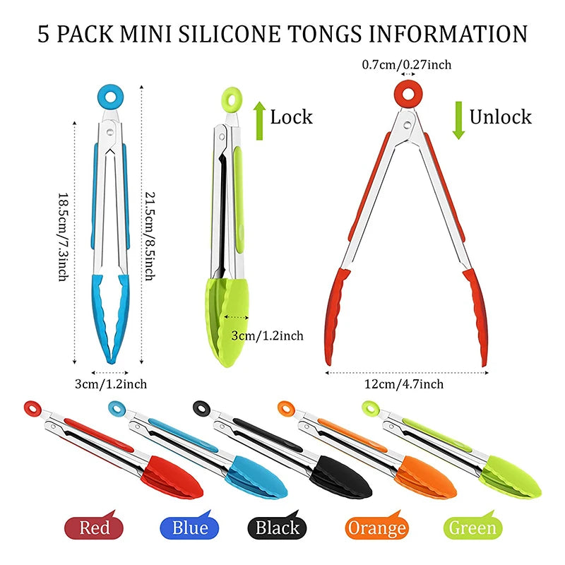 Silicone Kitchen BBQ Tongs Stainless Steel