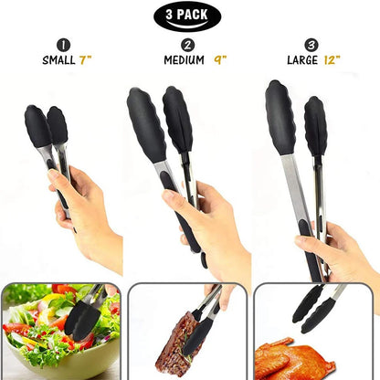 Silicone Kitchen BBQ Tongs Stainless Steel