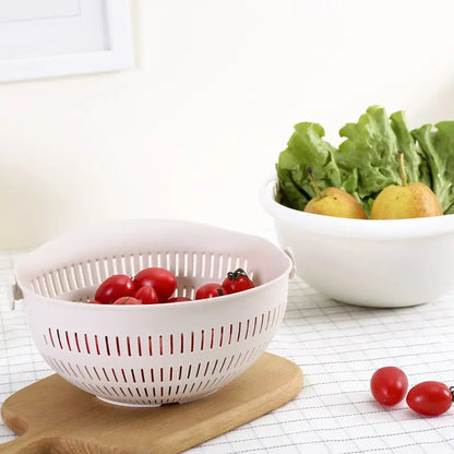 Rotating Double Layer Kitchen Basket - Fruit & Veggie Drainer