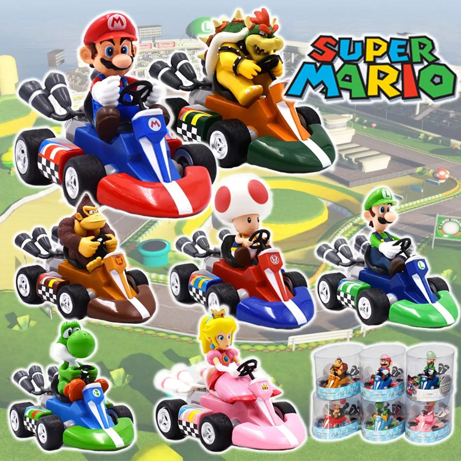 Action Figure  - Super Mario Bros Karting - Luigi Bowser Princess Peach Yoshi Toys Pull Back Car Game