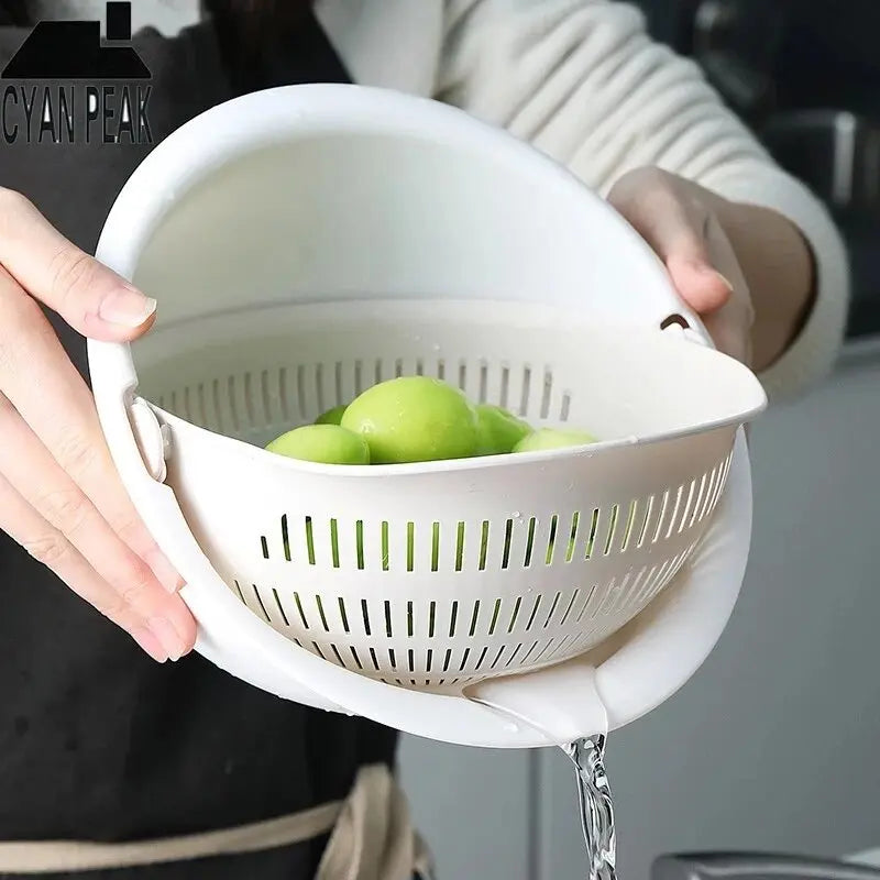 Rotating Double Layer Kitchen Basket - Fruit & Veggie Drainer