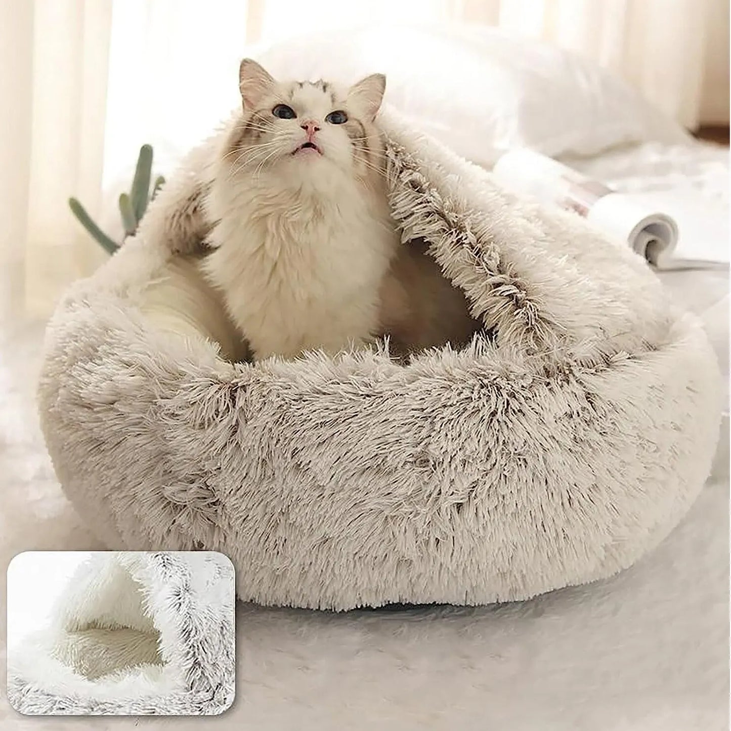 Soft Plush Pet Bed with Cover Round Cat - Small Dogs