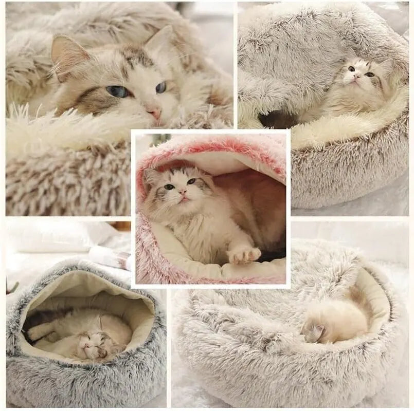 Soft Plush Pet Bed with Cover Round Cat - Small Dogs